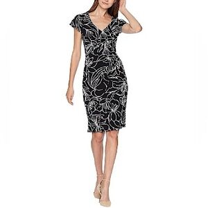 Lauren Ralph Lauren Stretchy Pull On Black White Ruffle Floral Dress Jersey 12